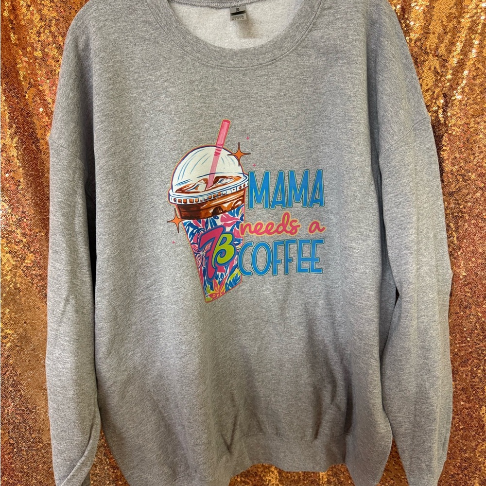 Gray Sweatshirt with Coffee Graphic